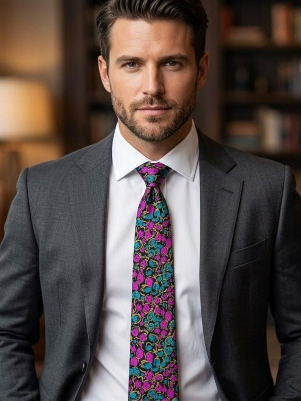 Je Suis Silk Necktie Spring Summer floral Pattern Wedding Magenta Teal